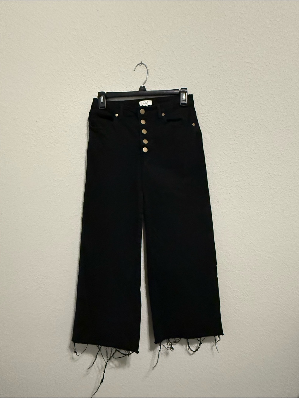 easel Black Wide-Leg High-Rise Jeans with Exposed Button Front